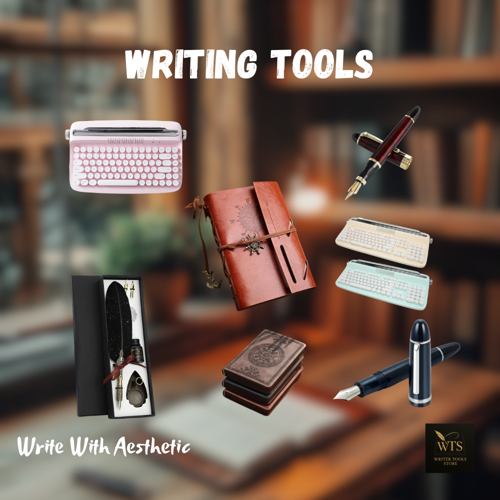 typewriter-inspired keyboards, elegant fountain pens, and vintage notebooks to desk accessories, bookmarks, and journaling companions