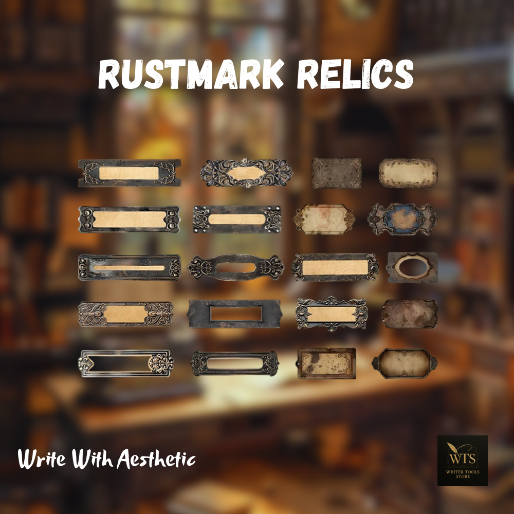 Rustmark Relics – Vintage Metal Tag Stickers for Scrapbooks, Journals & DIY Art Projects