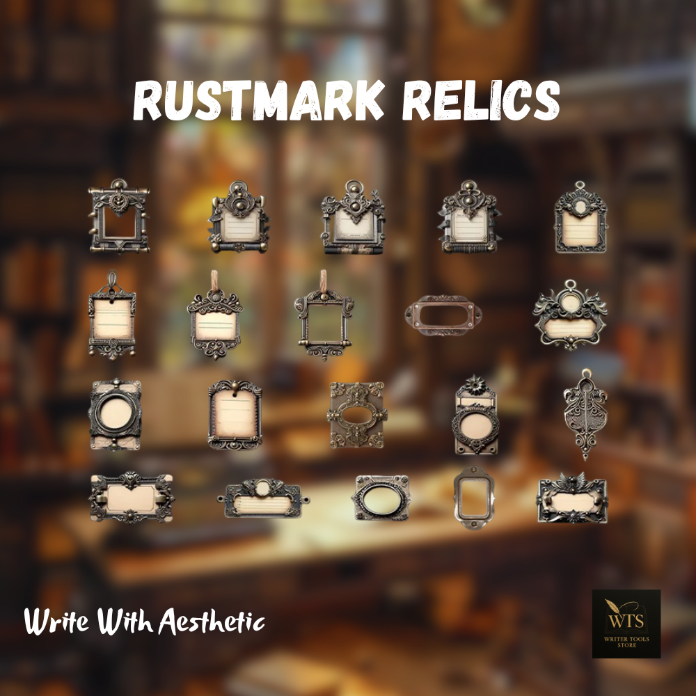 Rustmark Relics – Vintage Metal Tag Stickers for Scrapbooks, Journals & DIY Art Projects
