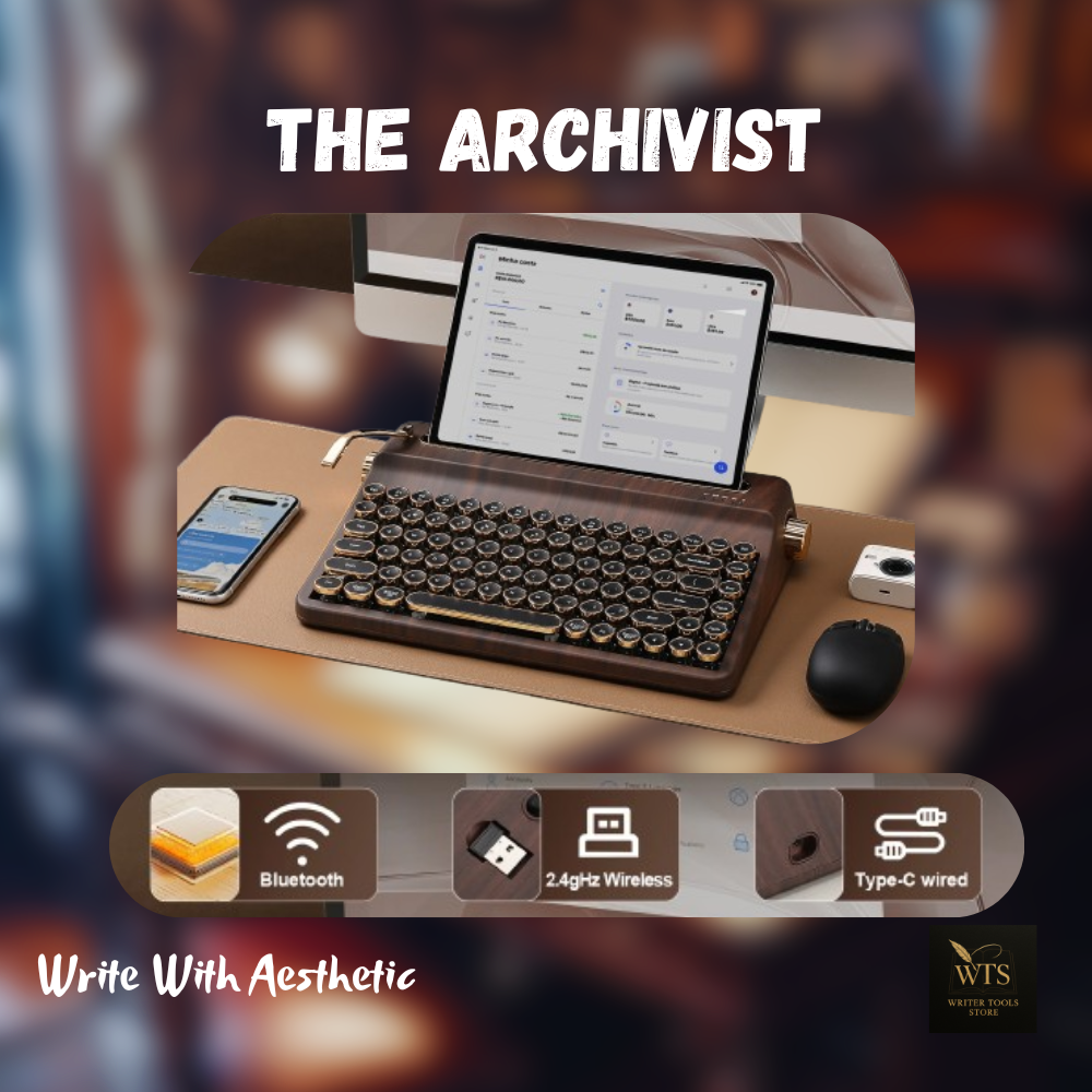 The Archivist – Premium Wooden Mechanical Typewriter Keyboard with Retro Design, Wireless RGB Backlight, Mac & Windows Compatible Collector’s Edition