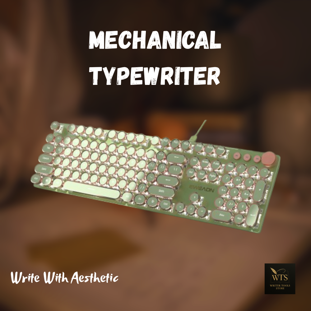 Retro Typewriter Mechanical Keyboard – 104-Key Punk Gaming Keyboard with Round Keycaps, White LED Backlight & Detachable Cable by EWEADN