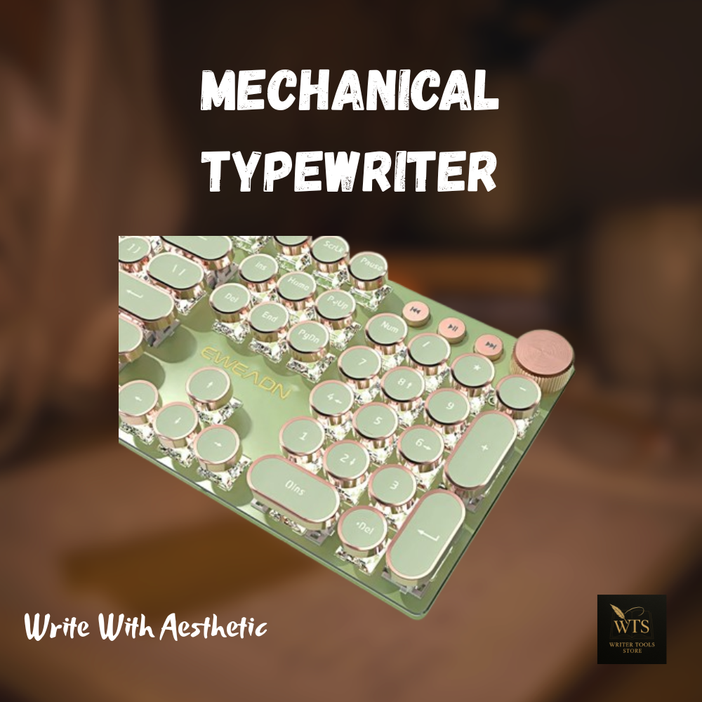 Retro Typewriter Mechanical Keyboard – 104-Key Punk Gaming Keyboard with Round Keycaps, White LED Backlight & Detachable Cable by EWEADN