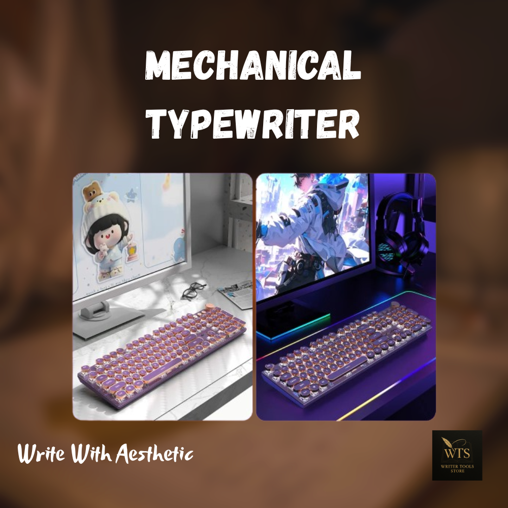 Retro Typewriter Mechanical Keyboard – 104-Key Punk Gaming Keyboard with Round Keycaps, White LED Backlight & Detachable Cable by EWEADN