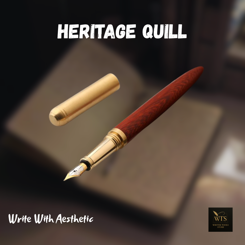 Heritage Quill – Premium Wooden & Bronze Fountain Pen 0.5 mm | Retro Luxury Calligraphy, Office & Gift Writing Instrument