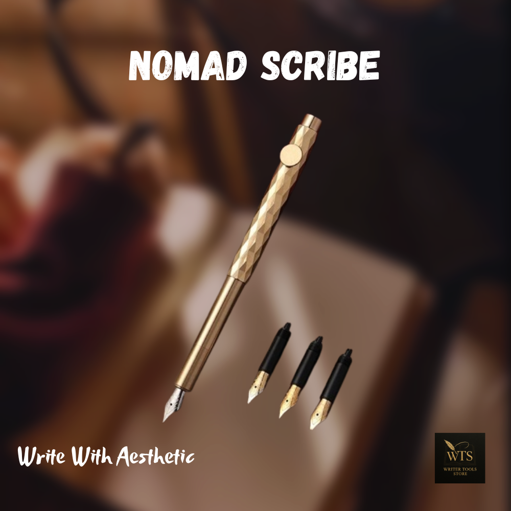 Nomad Scribe – Mini Retro Brass Fountain Pen, Portable Vintage Writing Tool with Fine/Bent Nib for Students & Collectors