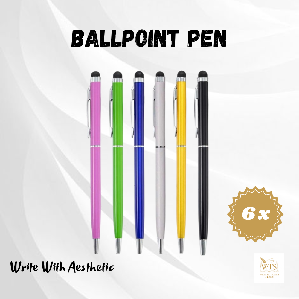 6-Piece Premium Metal Ballpoint Pen Set with Bonus Stylus Tips
