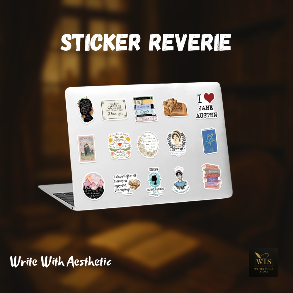 Sticker Reverie – 50x Jane Austen Literary Icons for Scrapbooks, Laptops & More