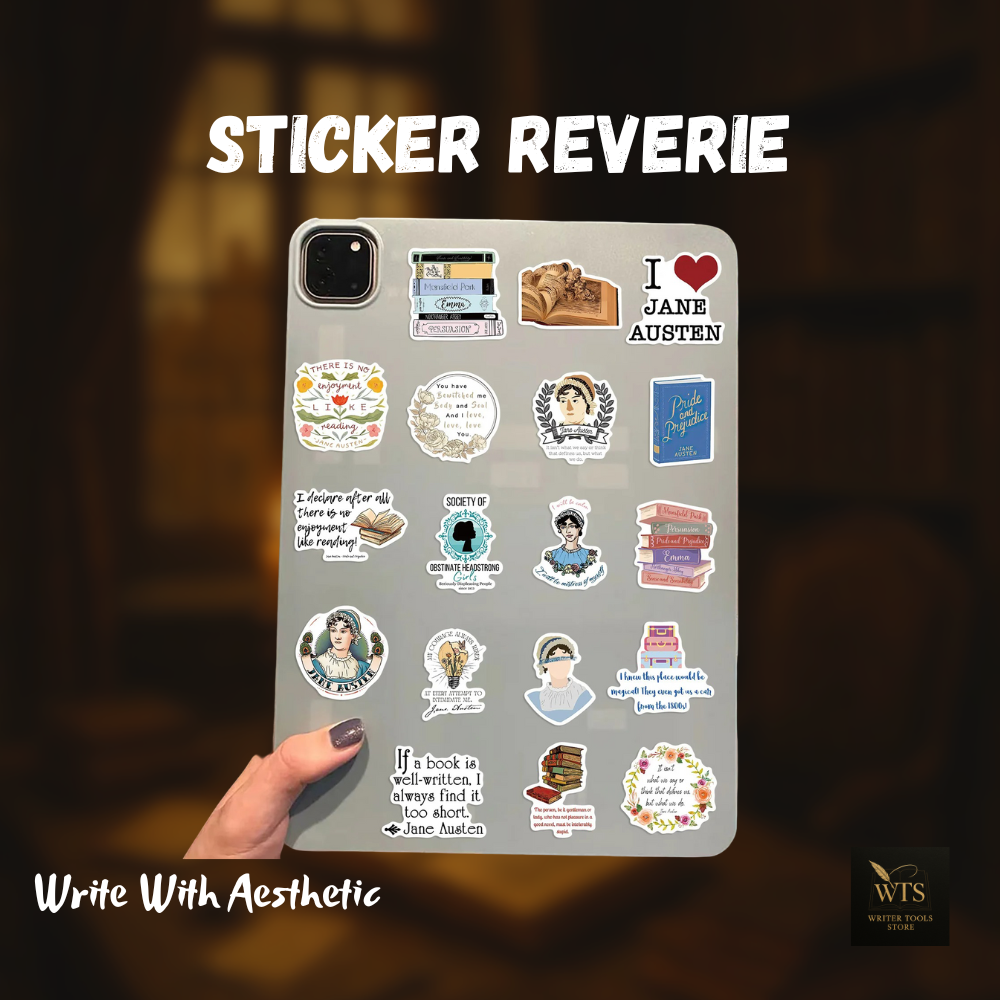 Sticker Reverie – 50x Jane Austen Literary Icons for Scrapbooks, Laptops & More