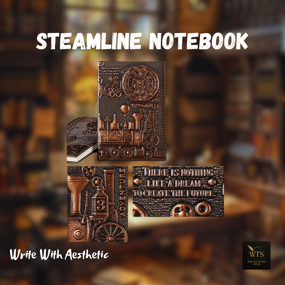 Steamline Notebook – A5 Vintage Embossed Leather Journal with Lined Pages & 100 Sheets