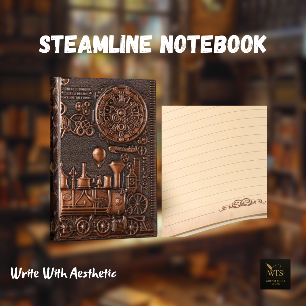 Steamline Notebook – A5 Vintage Embossed Leather Journal with Lined Pages & 100 Sheets