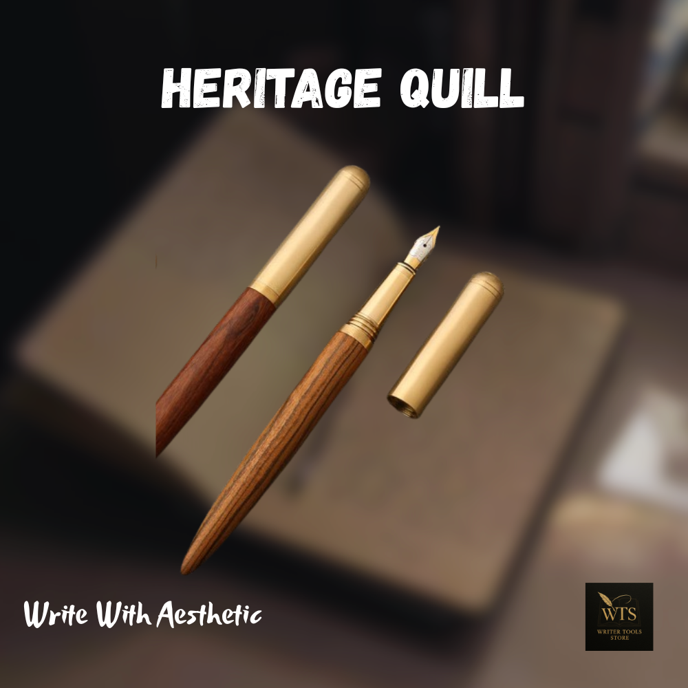 Heritage Quill – Premium Wooden & Bronze Fountain Pen 0.5 mm | Retro Luxury Calligraphy, Office & Gift Writing Instrument