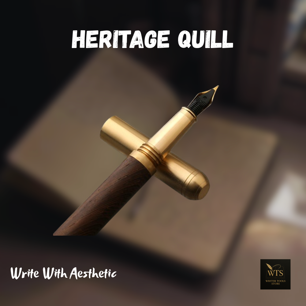 Heritage Quill – Premium Wooden & Bronze Fountain Pen 0.5 mm | Retro Luxury Calligraphy, Office & Gift Writing Instrument