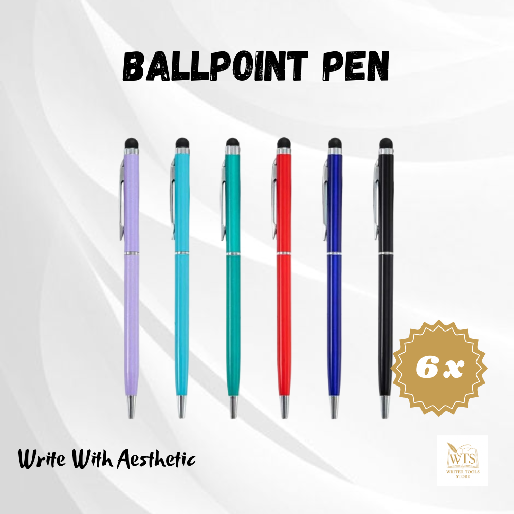 6-Piece Premium Metal Ballpoint Pen Set with Bonus Stylus Tips