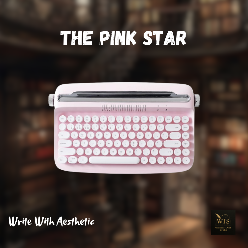 The Pink Star Typewriter Keyboard – Vintage Aesthetic Bluetooth Keyboard (84-Key, Wireless, Multi-Device)