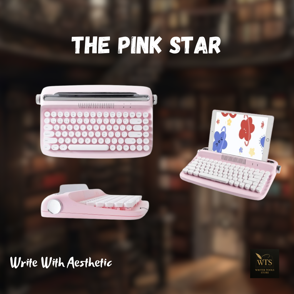 The Pink Star Typewriter Keyboard – Vintage Aesthetic Bluetooth Keyboard (84-Key, Wireless, Multi-Device)