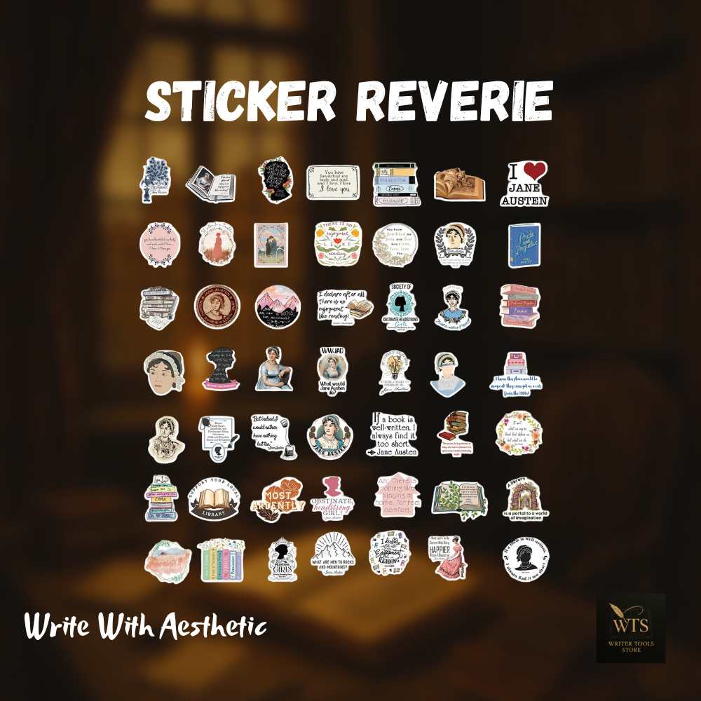 Sticker Reverie – 50x Jane Austen Literary Icons for Scrapbooks, Laptops & More